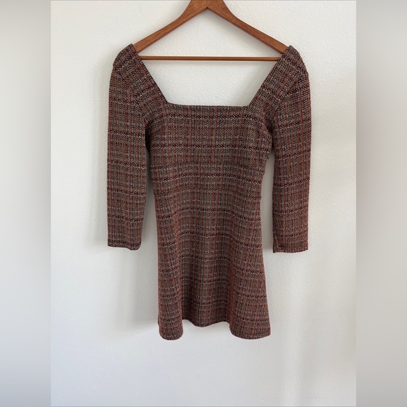 Free People Uptown Girl Tweed Mini Dress size 6 1960s Mod Boho Academia - Picture 5 of 13